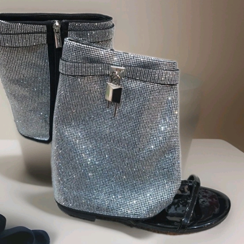 Cape Robbin SHILOHA Black & Silver Rhinestone SandalsLock Zipper CLosur Size 7.5 - Picture 7 of 7